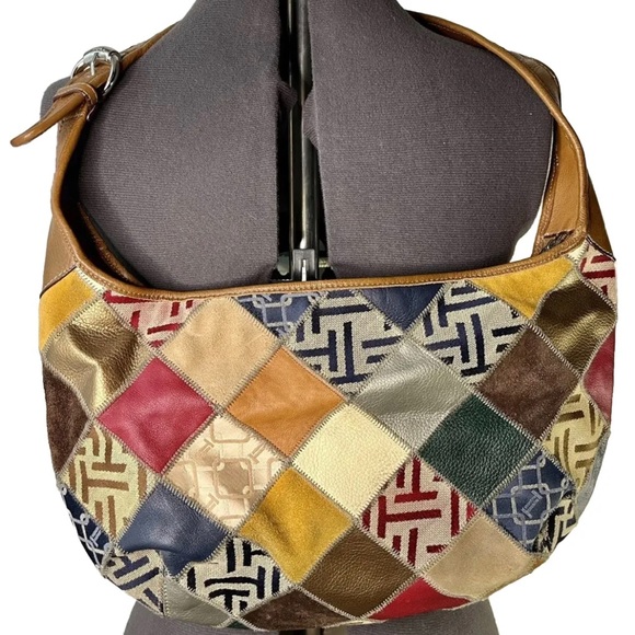 Tignanello Y2K Soho Shoulder Bag Leather Patchwork Buckle Metallic Colorful - Picture 3 of 11